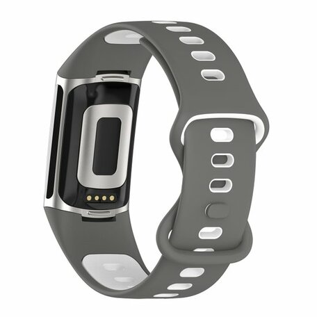 FitBit Charge 5 & 6 Sportband mit Doppelschlaufe - Grau/Weiß - Zweifarbig - Größe: L