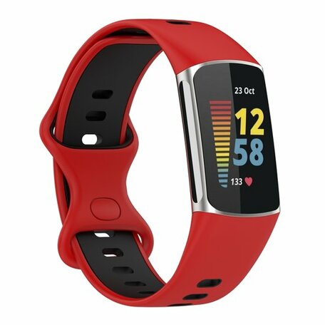 FitBit Charge 5 & 6 Sportband mit Doppelschlaufe - Rot/Schwarz - Zweifarbig - Größe: L