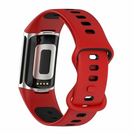 FitBit Charge 5 & 6 Sportband mit Doppelschlaufe - Rot/Schwarz - Zweifarbig - Größe: L