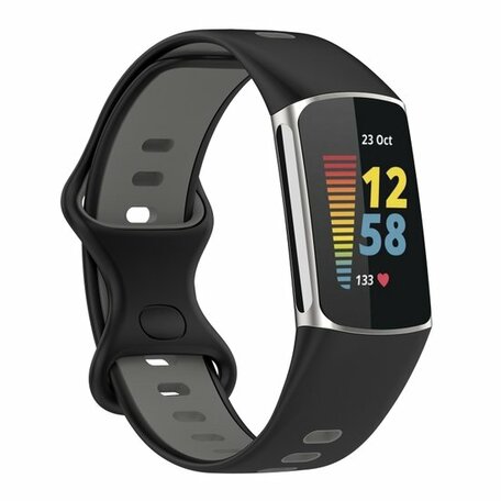 FitBit Charge 5 & 6 Sportband mit Doppelschlaufe - Schwarz/Grau - Zweifarbig - Größe: L