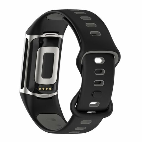 FitBit Charge 5 & 6 Sportband mit Doppelschlaufe - Schwarz/Grau - Zweifarbig - Größe: L