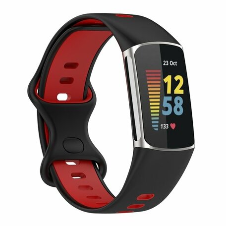 FitBit Charge 5 & 6 Sportband mit Doppelschlaufe - Schwarz/Rot - Zweifarbig - Größe: L