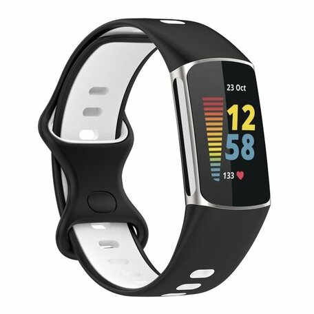 FitBit Charge 5 & 6 Sportband mit Doppelschlaufe - Schwarz / Weiß - Zweifarbig - Größe: L