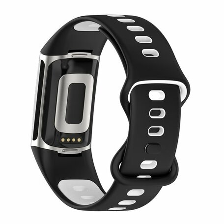 FitBit Charge 5 & 6 Sportband mit Doppelschlaufe - Schwarz / Weiß - Zweifarbig - Größe: L