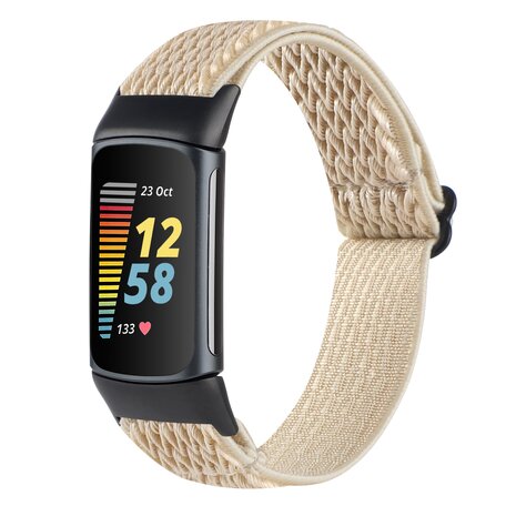 FitBit Charge 5 & 6 Elastisches Solo-Schleifen-Nylonband - Beige