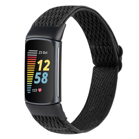 FitBit Charge 5 & 6 Elastisches Solo-Schleifen-Nylonband - Schwarz