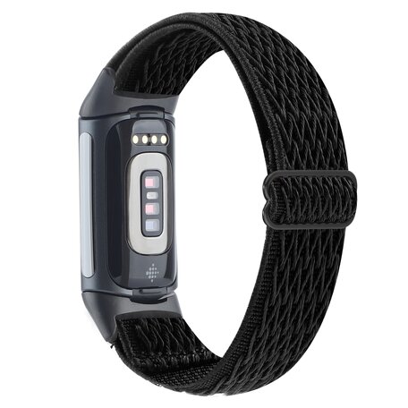 FitBit Charge 5 & 6 Elastisches Solo-Schleifen-Nylonband - Schwarz