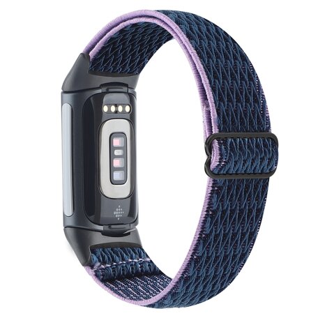 FitBit Charge 5 & 6 Elastisches Solo-Schleifen-Nylonband - Dunkelblau mit Lila