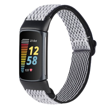 FitBit Charge 5 & 6 Elastisches Solo-Schleifen-Nylonband - Schwarz/Weiß