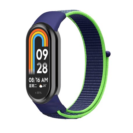 Sport Loop Nylon armband - Dunkelblau mit Grün - Xiaomi Smart band 8