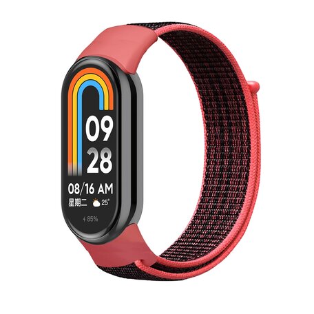 Sport Loop Nylon armband - Schwarz mit hellrot - Xiaomi Smart band 8