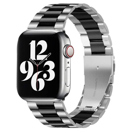 Stahlgliederarmband - Silber mit Schwarz - Passend für Apple Watch 42mm / 44mm / 45mm / 49mm