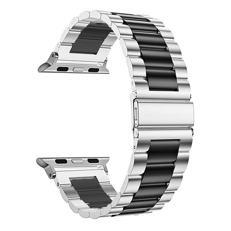 Stahlgliederarmband - Silber mit Schwarz - Passend für Apple Watch 42mm / 44mm / 45mm / 49mm