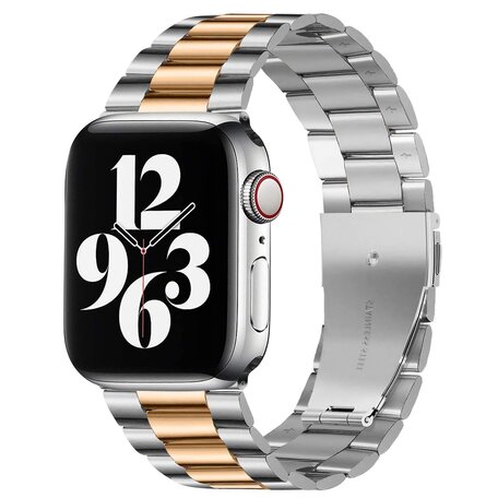 Stahlgliederarmband - Silber mit Roségold - Passend für Apple Watch 42mm / 44mm / 45mm / 49mm