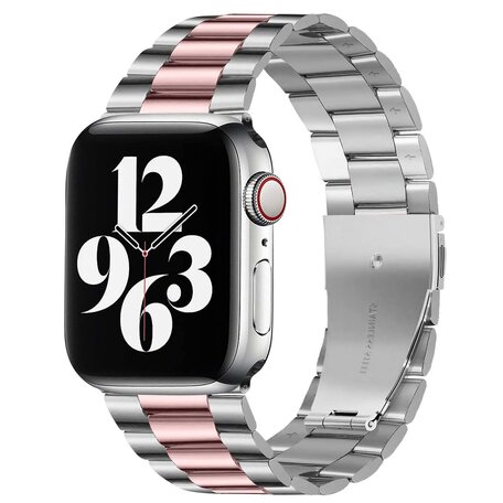 Stahlgliederarmband - Silber mit Rosa - Geeignet für Apple Watch 42mm / 44mm / 45mm / 49mm