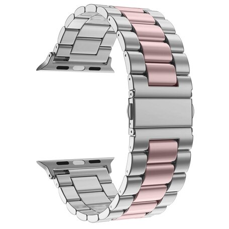 Stahlgliederarmband - Silber mit Rosa - Geeignet für Apple Watch 42mm / 44mm / 45mm / 49mm