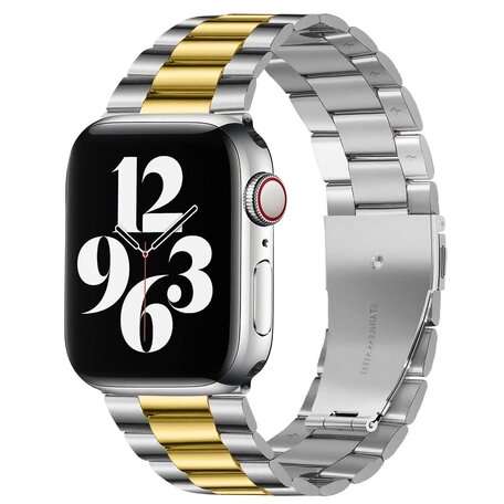 Stahlgliederarmband - Silber mit Gold - Passend für Apple Watch 42mm / 44mm / 45mm / 49mm