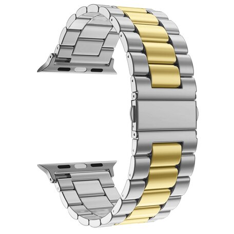 Stahlgliederarmband - Silber mit Gold - Passend für Apple Watch 42mm / 44mm / 45mm / 49mm