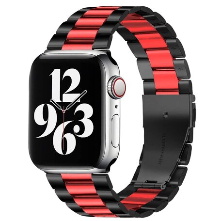 Stahlgliederarmband - Schwarz mit Rot - Geeignet für Apple Watch 42mm / 44mm / 45mm / 49mm