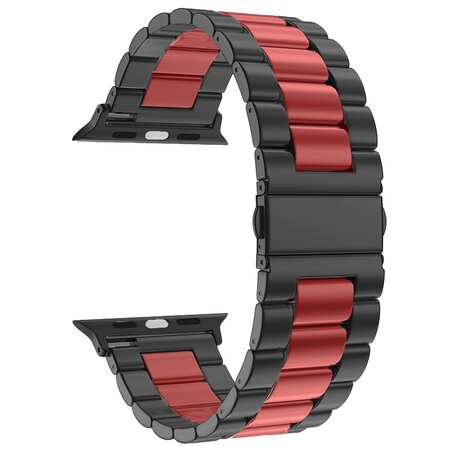 Stahlgliederarmband - Schwarz mit Rot - Geeignet für Apple Watch 42mm / 44mm / 45mm / 49mm