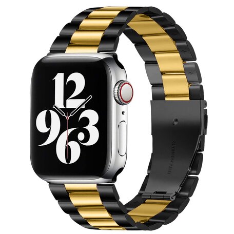 Stahlgliederarmband - Schwarz mit Gold - Geeignet für Apple Watch 42mm / 44mm / 45mm / 49mm