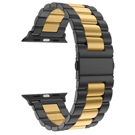 Stahlgliederarmband - Schwarz mit Gold - Geeignet für Apple Watch 42mm / 44mm / 45mm / 49mm