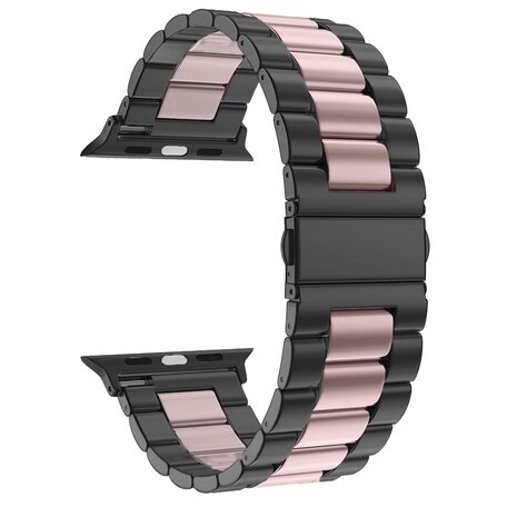 Stahlgliederarmband - Schwarz mit Rosa - Passend für Apple Watch 42mm / 44mm / 45mm / 49mm