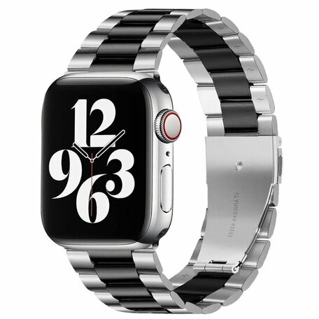 Stahlgliederarmband - Silber mit Schwarz - Geeignet für Apple Watch 38mm / 40mm / 41mm