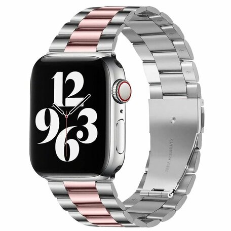 Stahlgliederarmband - Silber mit Rosa - Geeignet für Apple Watch 38mm / 40mm / 41mm / 42mm