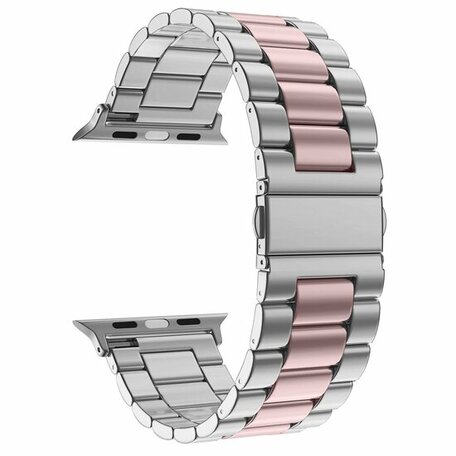 Stahlgliederarmband - Silber mit Rosa - Geeignet für Apple Watch 38mm / 40mm / 41mm / 42mm