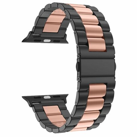 Stahlgliederarmband - Schwarz mit Roségold - Geeignet für Apple Watch 38mm / 40mm / 41mm / 42mm