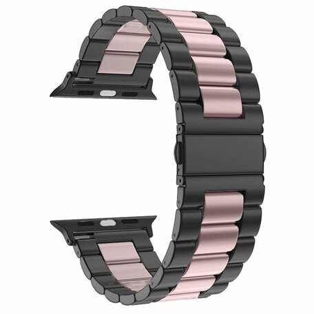 Stahlgliederarmband - Schwarz mit Rosa - Passend für Apple Watch 38mm / 40mm / 41mm / 42mm