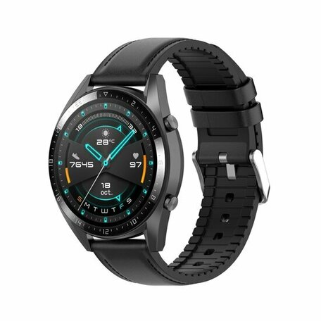 Leder + Silikonband - Schwarz - Huawei Watch GT 2 & GT 3 - 42mm