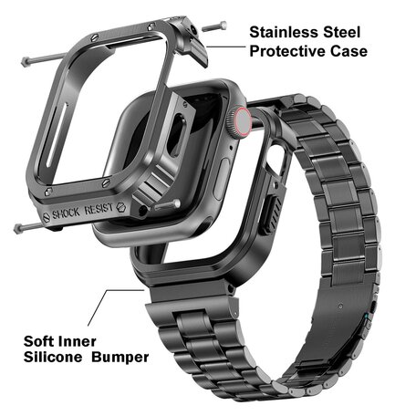 Ultra-Schutz-Edelstahlband - Schwarz - Geeignet für Apple Watch 44mm