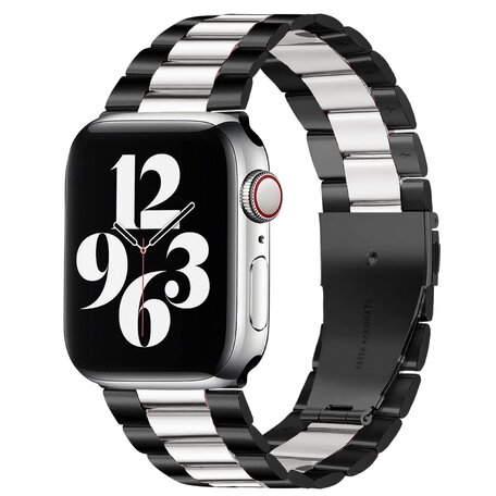 Stahlgliederband - Schwarz mit Silber - Geeignet für Apple Watch 38mm / 40mm / 41mm / 42mm