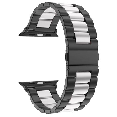 Stahlgliederband - Schwarz mit Silber - Passend für Apple Watch 42mm / 44mm / 45mm / 46mm / 49mm