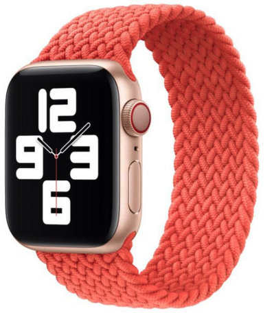 Geflochtenes Solo Loop Nylonband - Größe: L - Weiches Orange - Geeignet für Apple Watch 38mm / 40mm / 41mm