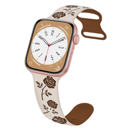 Silikonarmband mit Rosen - Starlight / Braun - Passend für Apple Watch 42mm / 44mm / 45mm / 46mm / 49mm