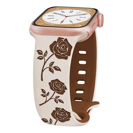 Silikonarmband mit Rosen - Starlight / Braun - Passend für Apple Watch 42mm / 44mm / 45mm / 46mm / 49mm