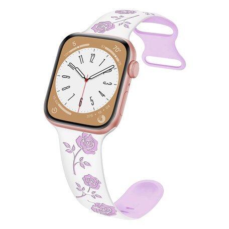 Silikonarmband mit Rosen - Weiß / Lila - Geeignet für Apple Watch 42mm / 44mm / 45mm / 46mm / 49mm