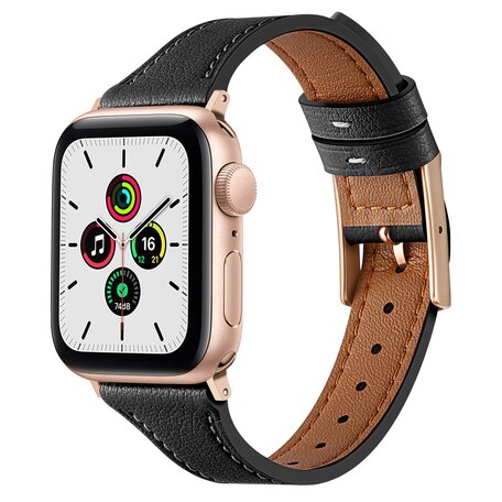 Lederarmband - Schwarz - Geeignet für Apple Watch 44mm / 45mm / 46mm / 49mm