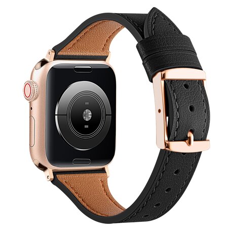 Lederarmband - Schwarz - Geeignet für Apple Watch 44mm / 45mm / 46mm / 49mm