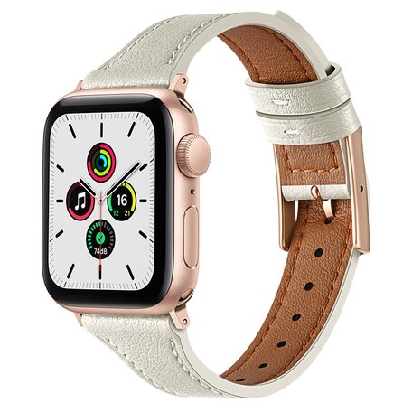 Lederarmband - Cremefarben - Geeignet für Apple Watch 44mm / 45mm / 46mm / 49mm