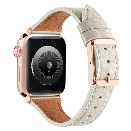 Lederarmband - Cremefarben - Geeignet für Apple Watch 44mm / 45mm / 46mm / 49mm