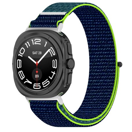 Nylon Sport Looparmband - Blau mit Limettengrün - Samsung Galaxy Watch Ultra 47mm