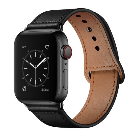 Lederarmband - Schwarz - Geeignet für Apple Watch 38mm / 40mm / 41mm / 42mm