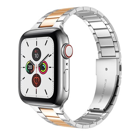 Stahlgliederarmband - Silber mit Champagnergold - Passend für Apple Watch 38mm / 40mm / 41mm / 42mm