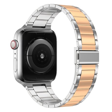 Stahlgliederarmband - Silber mit Champagnergold - Passend für Apple Watch 38mm / 40mm / 41mm / 42mm