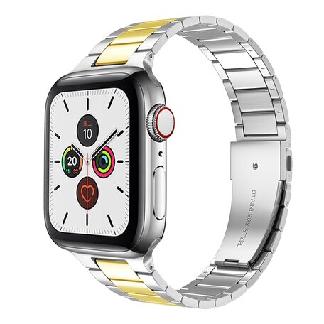 Stahlgliederarmband - Silber mit Gold - Geeignet für Apple Watch 38mm / 40mm / 41mm / 42mm