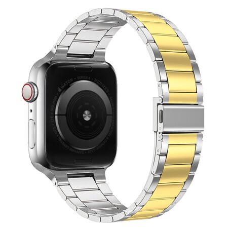 Stahlgliederarmband - Silber mit Gold - Geeignet für Apple Watch 38mm / 40mm / 41mm / 42mm